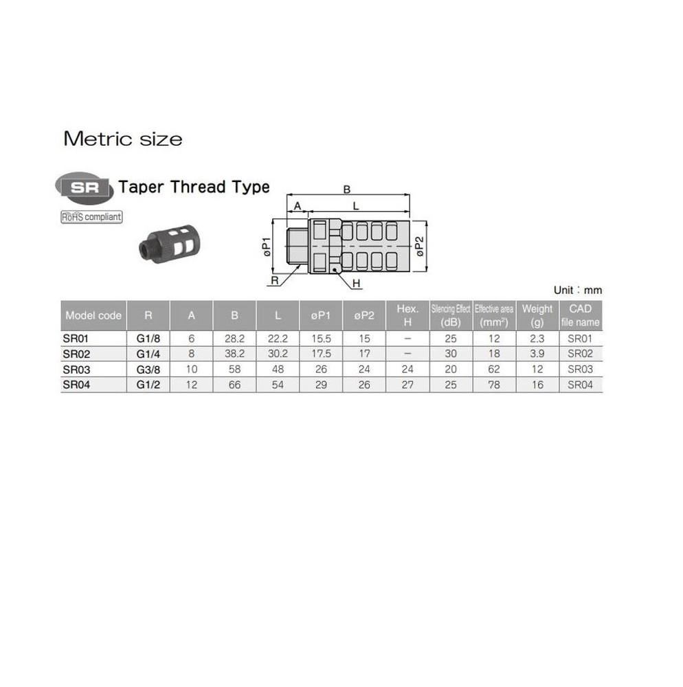 SR02 PISCO MUFFLER 1/4" G MALE PLASTIC